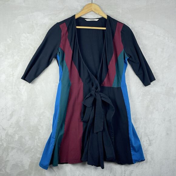 Eshakti Zapelle Colorblock Striped Wrap Maxi Dress W/ Pocket & Ties One Size - Picture 1 of 16